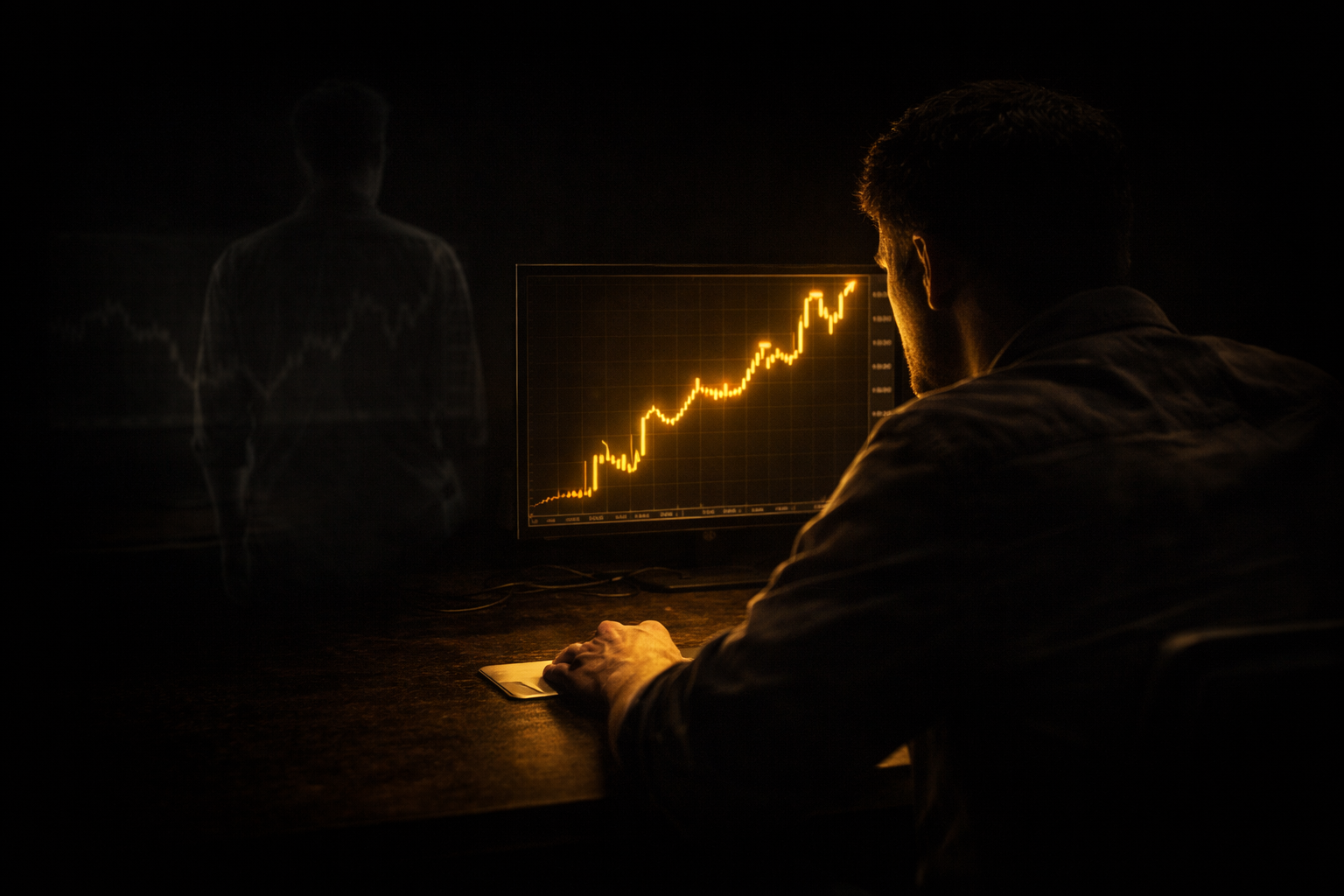 Trader przed komputerem - poczucie wartości zależne od wyników